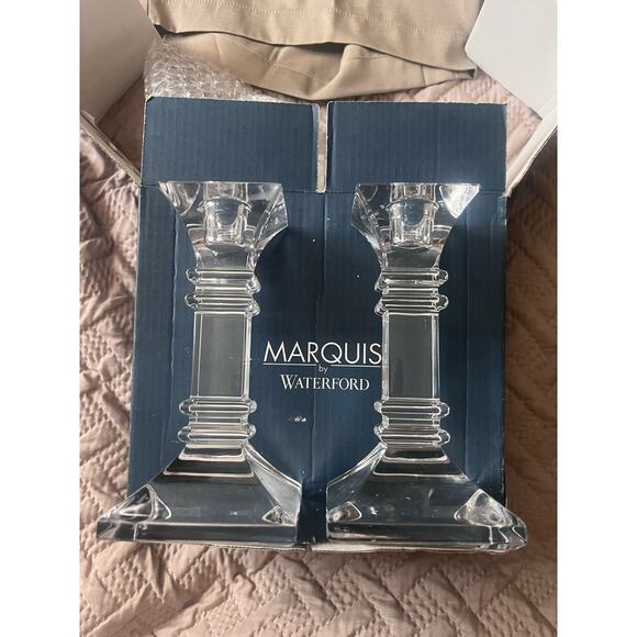 Marquis by Waterford 6in Crystal Candle Holders in Box - Picture 1 of 3